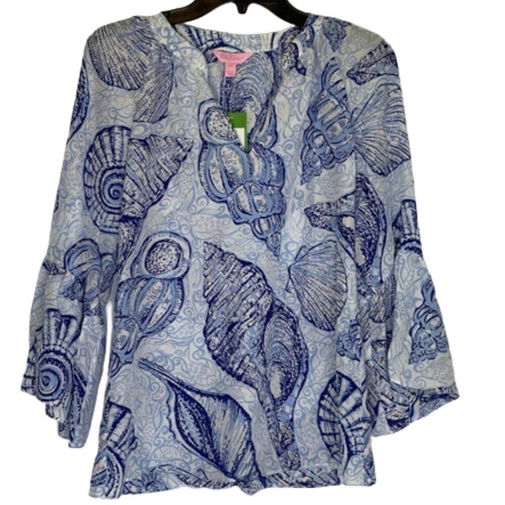 Lily Pulitzer Matilda silk top Blue Perri Pop Up Stuffed Shells size XXS